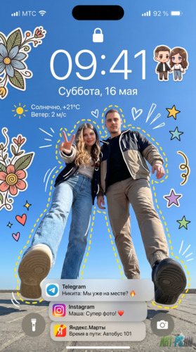 Обои в стиле экрана блокировки iPhone со стикерами — промты для фото ии