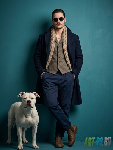 Промт для ИИ: Мужской fashion-портрет с американским бульдогом (Modern Gentleman)